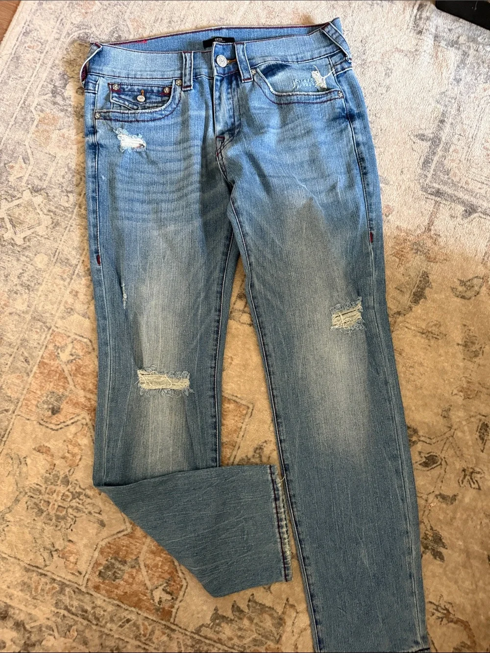 Men’s True ReligionGeno Relaxed  Slin Blue Distressed  Jeans